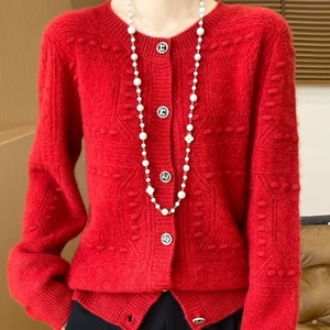 Cárdigan suave de manga larga con patrón Floral para mujer, gran oferta de 2025, cuello redondo con un solo botón, Color sólido suelto para invierno - Product Image 6