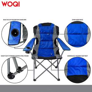 Chaise pliante Woqi bleue, structure en aluminium, chaise de jardin en polyester avec porte-gobelet et sac de transport - Product Image 2