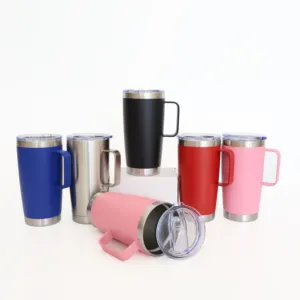 Custom Logo 20oz Stainless Steel Double Wall Travel Coffee Mug Cups Vacuum Thermos Wholesale Bulk Tumbler With Handle And Lid