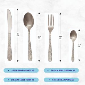 Ensemble de couverts en acier inoxydable durable de 16 pièces, finition martelée et miroir, pour une table moderne - Product Image 3