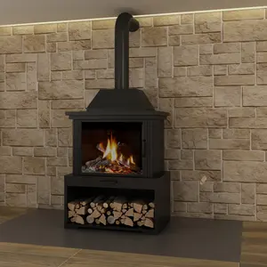 Chimenea de hierro fundido de madera de alta eficiencia, respetuoso con el medio ambiente, para quemador de madera, puerta de vidrio, calentador interior