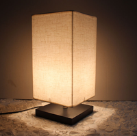 Lampe de table carrée électrique élégante en lin - Bois massif, commande tactile, intensité réglable pour chambre, bureau, salon