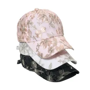 Printemps et été nouvelles fleurs or soie dentelle couverte broderie mode rue tendance casquettes de Baseball pour les femmes