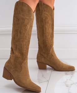 Big Size 2025 Winter Fashion Style Shoes Thick Root Heel Knee High Western Cowboy <b>Boots</b> for Women - Product Image 5