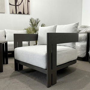 Modern <b>Outdoor</b> Aluminum Lounge Sofa Set with Dark Gray Frame and Light <b>Cushions</b> for <b>Garden</b> Use - Product Image 4