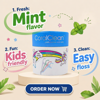 CoralClean – Bâtonnets de fil dentaire biodégradables écologiques à la menthe pour enfants, 150 pièces, emballage papier, certifiés CE ISO, cure-dents jetables