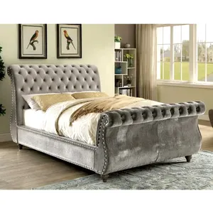 Wholesale Bedroom Furniture 2023 Luxury King Bed Velvet Platform Upholstered Bed Fram Queen