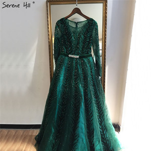 Robe de <span class=keywords><strong>soirée</strong></span> <span class=keywords><strong>longue</strong></span> en cristal de velours vert haut de gamme et élégante pour les banquets, les mariages et les hôtes Commerce extérieur Modeste LA70040 - Product Image 6