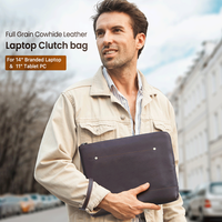 Pochette pour ordinateur portable en cuir véritable personnalisée de 14.2 pouces pour hommes avec dragonne détachable sac mince moderne décontracté simple pour tablette pour hommes