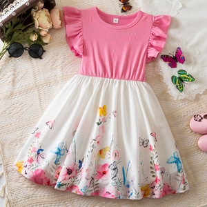 Vestido de Princesa con Mangas Volantes para Niñas, Estilo Europeo Americano, Estampado, Verano, Venta al Por Mayor Transfronteriza, Ropa Infantil Personalizada - Product Image 1