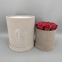 Boîtes cadeaux rondes en carton recyclé gris personnalisées pour bouquets et fleurs avec emballage de présentation en feuille d'aluminium avec logo personnalisé