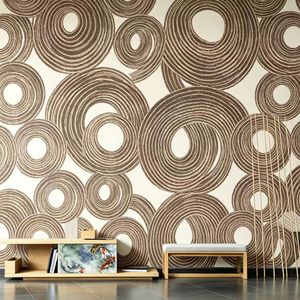 Mural de Pared Rectangular de Terciopelo y Satén <span class=keywords><strong>con</strong></span> Diseño de Círculos Concéntricos Texturizados en Tono Marrón, Estilo Lujoso y Moderno, Patrón de Anillos Dibujado a Mano para Sala de Estar - Product Image 2