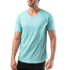 T-shirt en coton de haute qualité à col en V pour hommes grandes tailles, impression de logo personnalisée, tissu jersey, couleur unie, coupe ample - Product Image 1