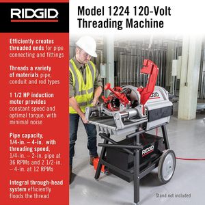 Máquina de roscar Ridgid 1224 NPT, roscadora eléctrica de tuberías de 120 voltios para tuberías de acero de 1/4 a 4 pulgadas, grado profesional - Product Image 2
