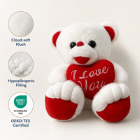 Oso de Peluche Kawaii de San Valentín, Peluche con Patas Bordadas con el Corazón, Oso Suave Color Bronceado con Lazo para Aniversario
