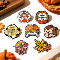 Badges Souvenirs Personnalisés Modernes en Émail Doré Estampé, Motif Citrouille, Dinde et Feuille d'Automne pour Fête de Thanksgiving