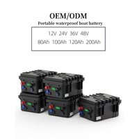 Batteries de bateau portables étanches 12V 100Ah 24V 36V 48V 150Ah 200Ah Énergie solaire Batterie lithium-ion Lifepo4
