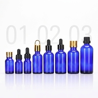 Flacon compte-gouttes en verre bleu pour huiles essentielles, estampage à chaud, 5 ml, 10 ml, 15 ml, 20 ml, 30 ml, 50 ml, 100 ml