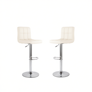 Ensemble de 2 tabourets de bar pivotants réglables en hauteur, en cuir PU blanc, pour îlot de cuisine, base chromée, design moderne - Product Image 1