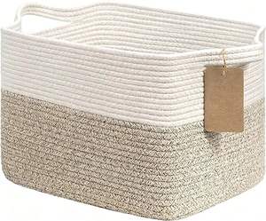 Panier de rangement en corde de coton fait main avec couvercle, panier décoratif pour organiser les vêtements, les jouets, les couvertures, panier de rangement pour la maison - Product Image 1