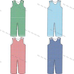 Personalizado bebé niño nombre Panel bordado Jonjon mameluco tejido Gingham niño pestañas laterales Longall bebé niño ropa <span class=keywords><strong>2025</strong></span> - Product Image 3