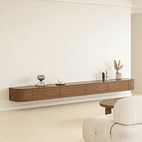 Lemari TV Kayu Walnut Hitam Solid Minimalis, Cocok untuk TV 60-64 Inch, Rak Penyimpanan Dinding, Meja TV Besar untuk Ruang Tamu