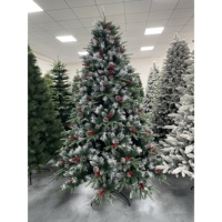 Sapin de Noël en PVC givré de haute qualité avec baies rouges et cônes de pin pour la décoration intérieure de la maison, fête de Noël, décoration saisonnière