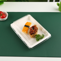 Boîte à emporter, plateau en papier bento, conteneur rectangulaire, couvercle en bois, réutilisable, biodégradable, conteneur pour la restauration rapide, emballage pour sushis