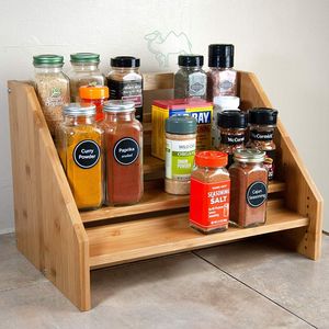 Estante de especias a prueba de humedad Estante organizador de especias profesional de bambú Estante de especias de 4 niveles de madera maciza - Product Image 1