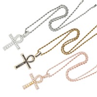 YYN Pendentif de collier hip-hop en cuivre incrusté de zircon, motif clé égyptienne en bambou, bijoux Renqing, nouveauté, best-seller, source directe