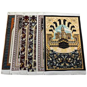 Factory supplier for quality quilted Turkish printed Black prayer mat with white non slip backside for kids praying mat islamic