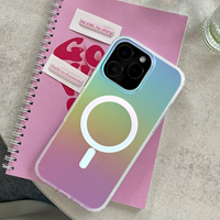 Casing iPhone 16 Ganti Warna Laser Aurora Transparan Berkilau untuk iPhone 13 17 15 Pro Max, Casing Ponsel Mewah Gradasi Glitter
