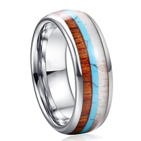 Cincin Jari Hitam Custom Cheng Jewelers 8mm dengan Inlay Tungsten Carbide dan Tanduk Rusa untuk Ulang Tahun