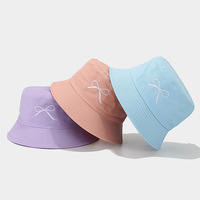 Topi Bucket Nelayan Bordir Logo Kartun Berkualitas Tinggi Warna Solid Katun Unisex Topi Memancing Outdoor Travel Empat