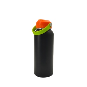 Gourde isotherme robuste en métal noir mat élégant avec couvercle à paille rabattable, poignée rivetée, anti-fuite, pour activités de plein air et sport - Product Image 3