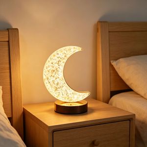 Romantic Moon Shape LED Table <b>Lamp</b> USB Rechargeable <b>Touch</b> Control 3D Crystal Night Light for Bedroom Decor & Gift - Product Image 2