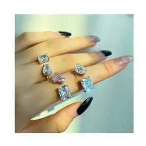 Fashion 925 silver Jewelry manufacturer Iced Cut Cubic Zirconia Two Diamond Pear Shaped Silver Finger Ring wedding rings