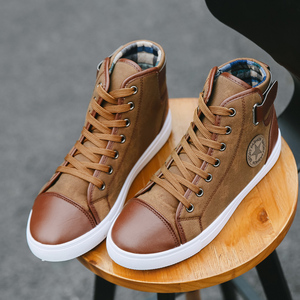 Wholesale Fashion Trendy High Top Casual Sport Shoes <strong>Leather</strong> Boots Comfort Breathable Men's Canvas <strong>Sneakers</strong> - Product Image 4