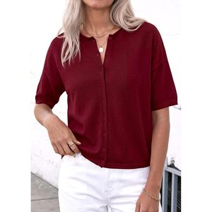 Cardigan en tricot à manches courtes pour femme, pull boutonné décontracté et respirant pour le printemps - Product Image 2