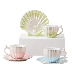 Juego de Tazas y Platos de Porcelana Social Bone China para Café y Té, con Asa y Bandeja, Diseño Minimalista, Empaque en Caja de Regalo - Product Image 1