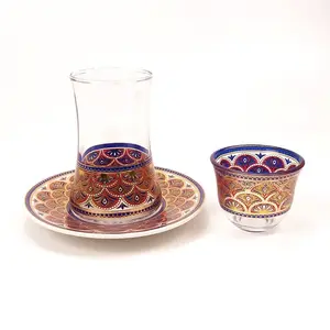 Ensemble de tasses à thé parfumées, Style du moyen-orient, 4 pièces, tasse à thé noir, turque, tasse de luxe, tasse à café peinte, couleur bleu or