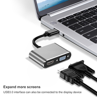 Konverter HDTV VGA 2 Port Aluminium Alloy Baru, Docking Station USB 2 in 1 untuk TV Laptop PC Resolusi 4K 1080p