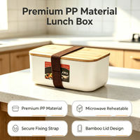Boîte à lunch japonaise en plastique PP avec couvercle en bambou compatible micro-ondes, récipient portable pour aliments, idéal pour l'école, la cuisine et le camping