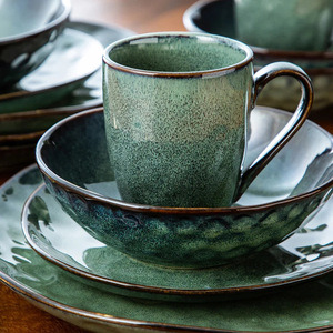 Nordic Style Gemstone Green Ceramic <b>Dinnerware</b> <b>Set</b> Customizable Logo Gift Boxed for Weddings Parties Restaurants - Product Image 2