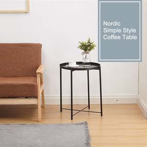 Mesa de centro de esquina de metal redonda moderna con almacenamiento y bandeja superior para sala de estar y oficina - Product Image 2