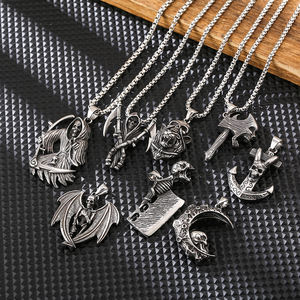 Collana con Ciondolo Teschio e Falce della Morte in Acciaio Inossidabile, Gioiello Gotico Punk alla Moda, Gioielleria Vintage da Uomo - Product Image 1