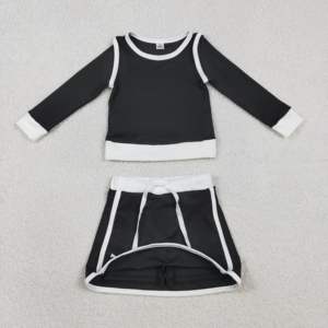 GLD1481 Conjunto de Falda Deportiva para Bebé Niña, Color Negro Sólido con Estampado, Venta al por Mayor, Falda de Yoga para Bebé Niña - Product Image 2