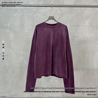T-shirt Homme Manches Longues en Coton Pur, Coupe Ample Col Rond, Bords Bruts, Toucher Doux, Effet Vieilli, Confortable, Collection Automne Hiver, Fournisseur Direct Usine