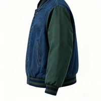 Veste pour homme en denim streetwear courte, style universitaire (letterman/varsity), avec broderie personnalisée, patchwork et logo, pour le basketball et le baseball