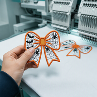Patch en feutre brodé thermocollant, motif Noël et Halloween, avec dentelle et nœud, écologique